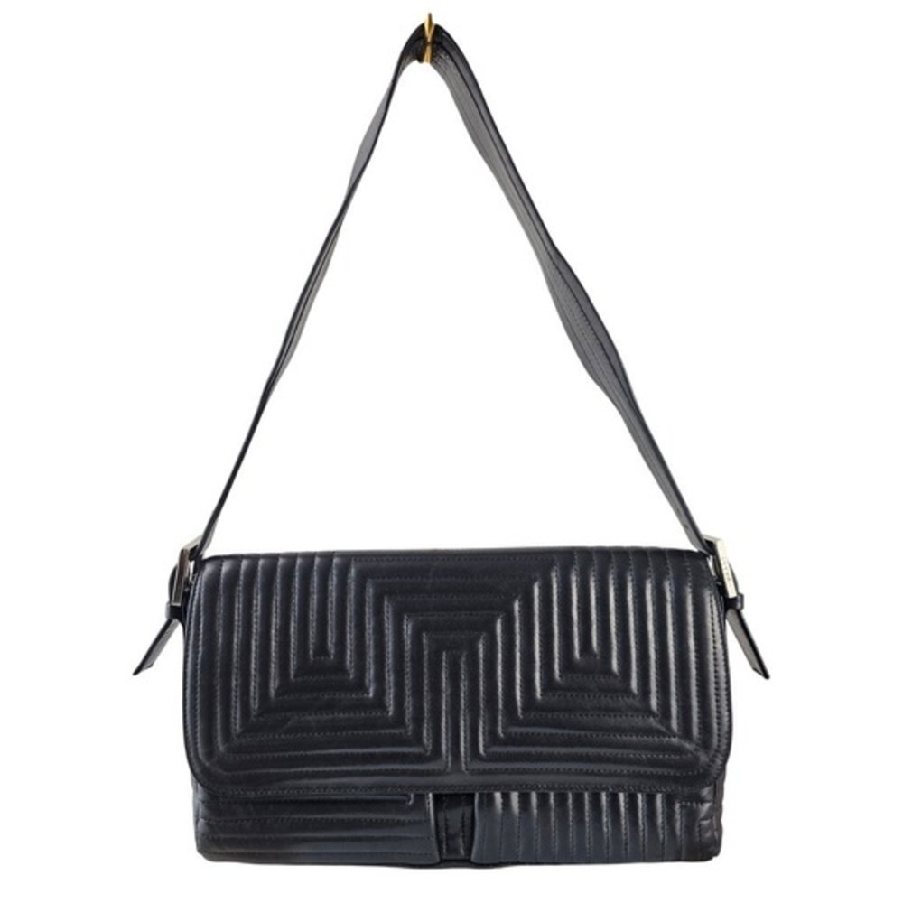Bally Quilted Leather Shoulder Bag Purse Geometric Matellase Black Pocket Silver